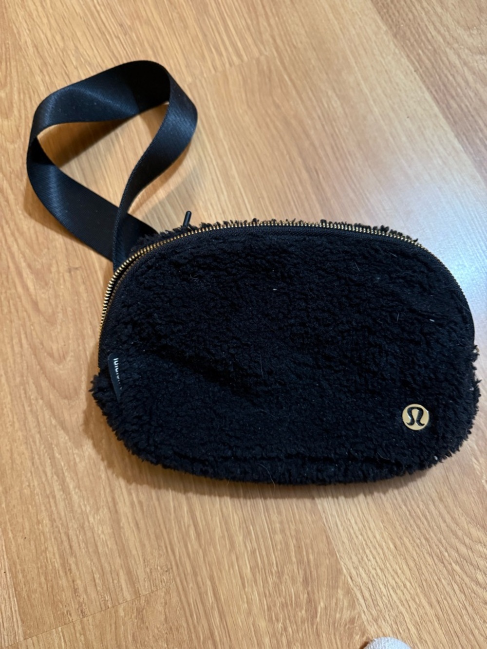 lululemon athletica Black Sherpa Waist Pack with Gold Buckle